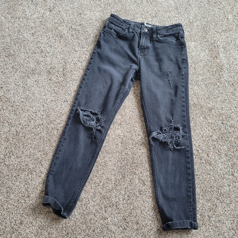Topshop Moto Lucas Womens Black Distressed Jeans Size 25